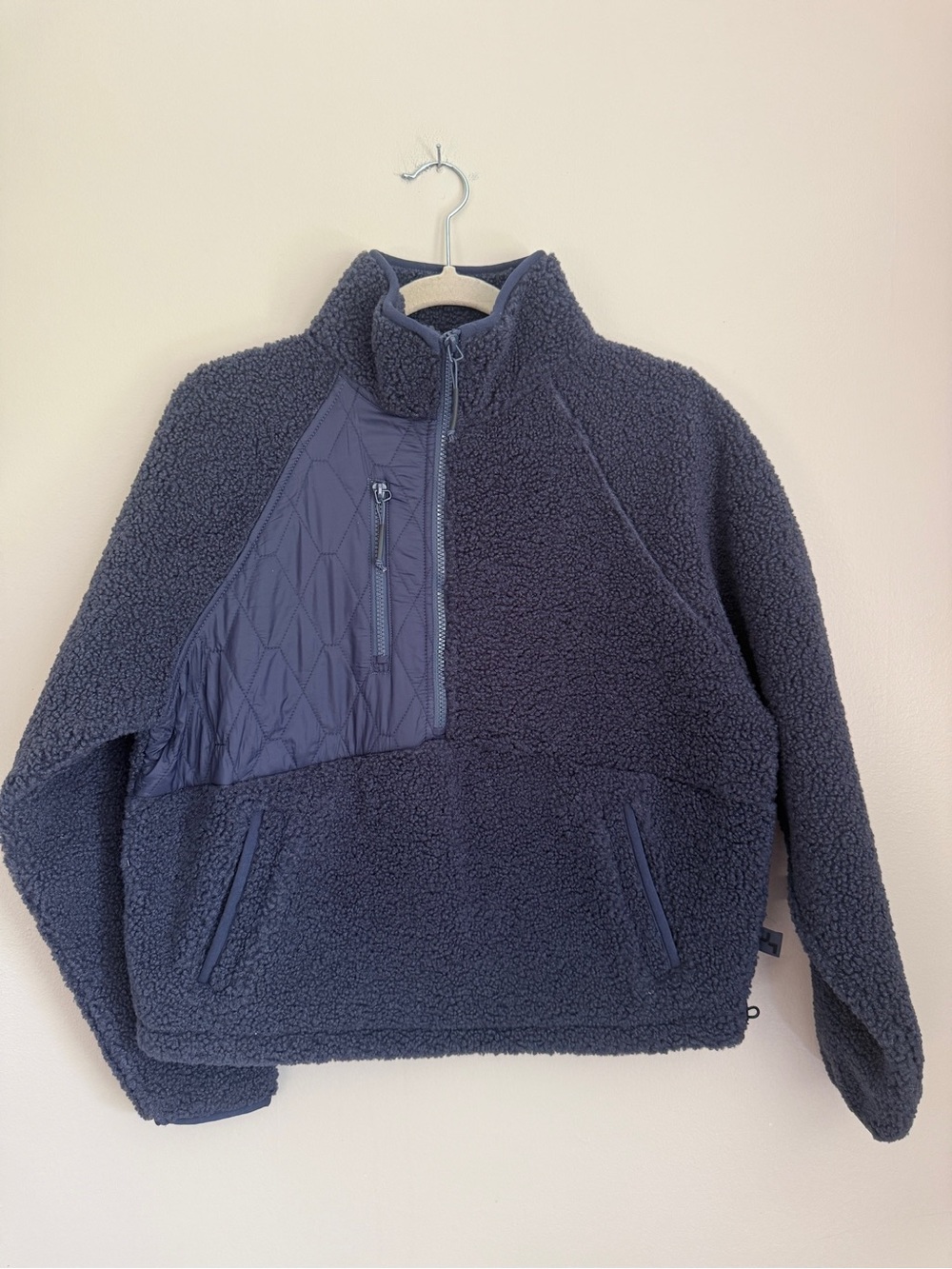 NWOT JoyLab Navy Sherpa Fleece Half Zip Pullover, size medium